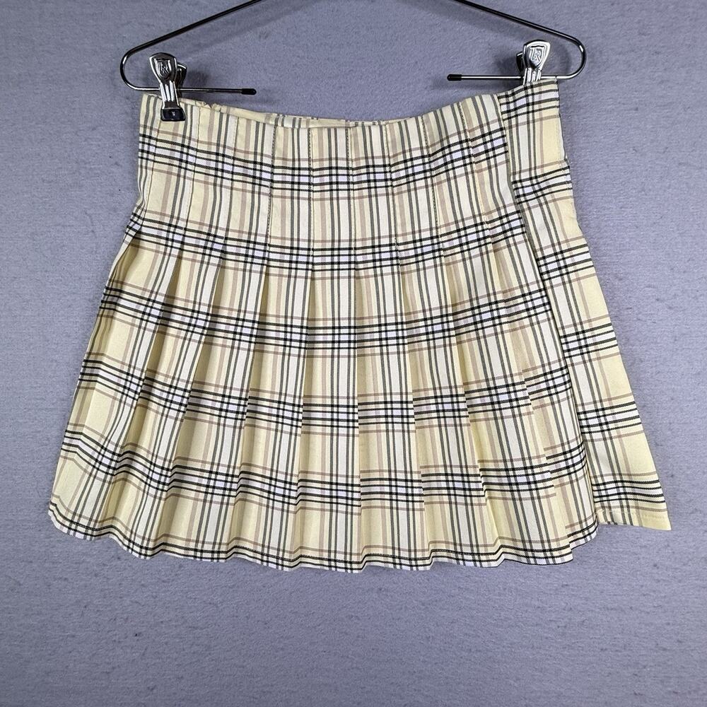No‎ Boundaries Pleated Mini Skirt Juniors M 7 8 Butter Yellow Plaid Schoolgirl